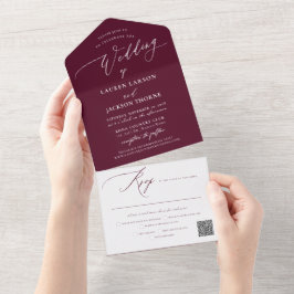 ArtsApp Modern Calligrafie Burgundy Wedding All In One Uitnodiging