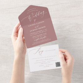 ArtsApp Modern Calligraphy Dusty Roos Wedding All In One Uitnodiging