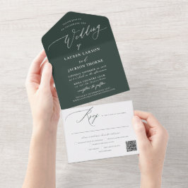 ArtsApp Modern Calligraphy Forest Green Wedding All In One Uitnodiging