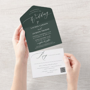 ArtsApp Modern Calligraphy Forest Green Wedding All In One Uitnodiging