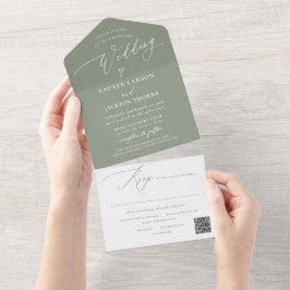 ArtsApp Modern Calligraphy Sage Green Wedding All In One Uitnodiging