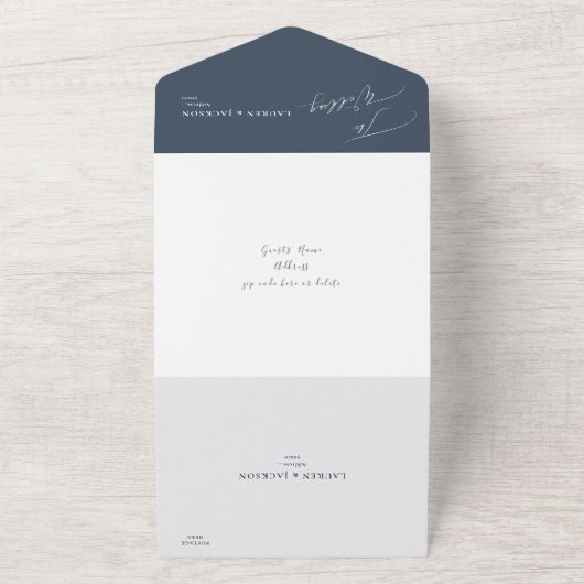 ArtsApp Modern Calligraphy Slate Blue Wedding All In One Uitnodiging (Buitenkant)