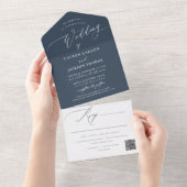 ArtsApp Modern Calligraphy Slate Blue Wedding All In One Uitnodiging (Afscheurbaar)