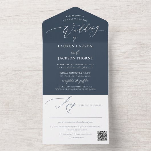 ArtsApp Modern Calligraphy Slate Blue Wedding All In One Uitnodiging (Binnen)