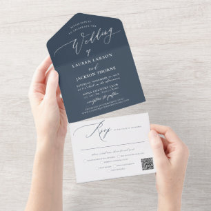 ArtsApp Modern Calligraphy Slate Blue Wedding All In One Uitnodiging