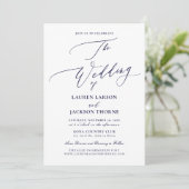 ArtsApp Navy Blue Luxe Calligrafie Bruiloft Kaart (Staand voorkant)