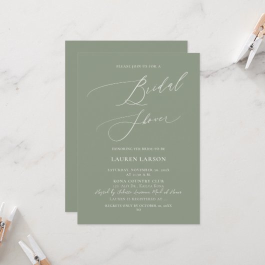 ArtsApp Olive+Sage Calligraphy Bruiloftsborrel Kaart (Voorkant / Achterkant in situ)