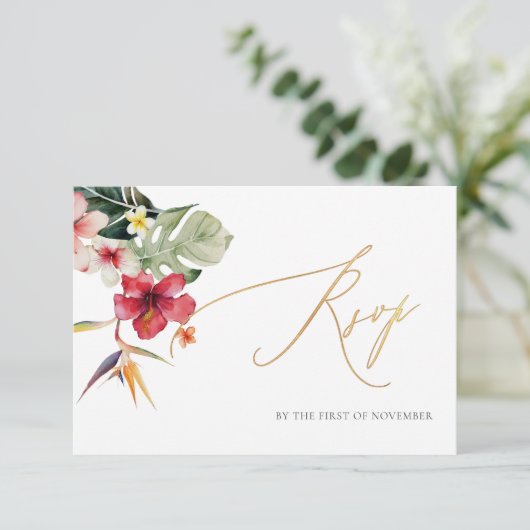 ArtsApp Paradijs Kust Nep Goud Calligrafie RSVP Kaartje (Staand voorkant)