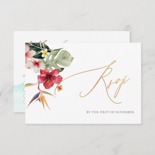 ArtsApp Paradijs Oever Nep Goud Calligrafie RSVP Kaartje (Voorkant / Achterkant)