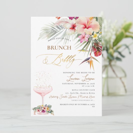 ArtsApp Tropisch Paradise Faux Gold Brunch+Bubble Kaart (Staand voorkant)