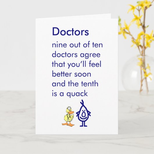 Artsen - een grappig en snel goed gedicht kaart (Gele Bloem)