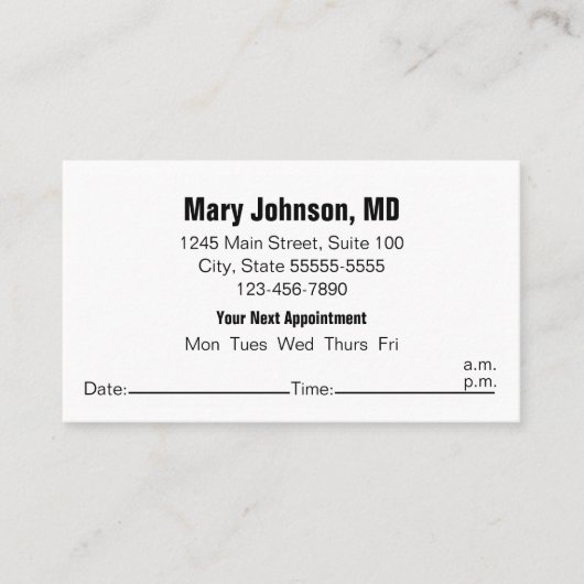 Artsen Office Zwart Wit Uw volgende afspraak Afsprakenkaartje (Voorkant)