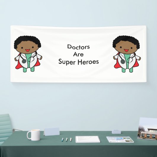 Artsen Super Hero Black Kawaii Personaliseren Spandoek (Beurs)