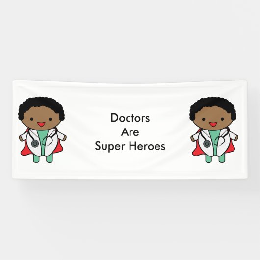 Artsen Super Hero Black Kawaii Personaliseren Spandoek (Horizontaal)