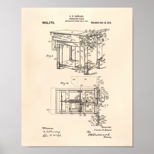 Artsen Tabel 1910 Patent Art Old Peper Poster (Voorkant)
