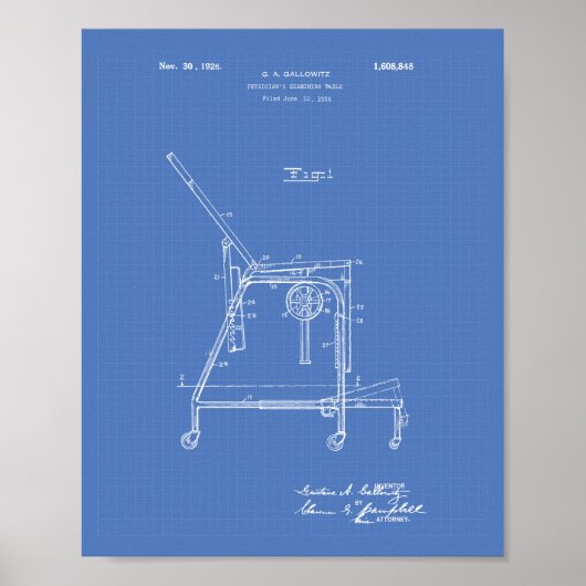 Artsen Tabel 1926 Patent Art Blueprint Poster (Voorkant)