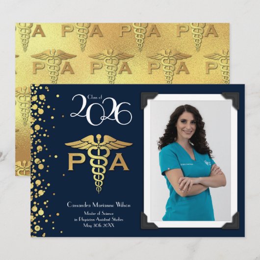 Artsenassistent PA Afstuderen Navy Blauw Goud Kaart (Voorkant / Achterkant)