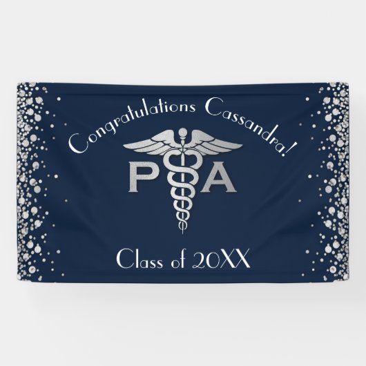 Artsenassistent PA Afstuderen Navy Blauwe Zilver Spandoek (Horizontaal)