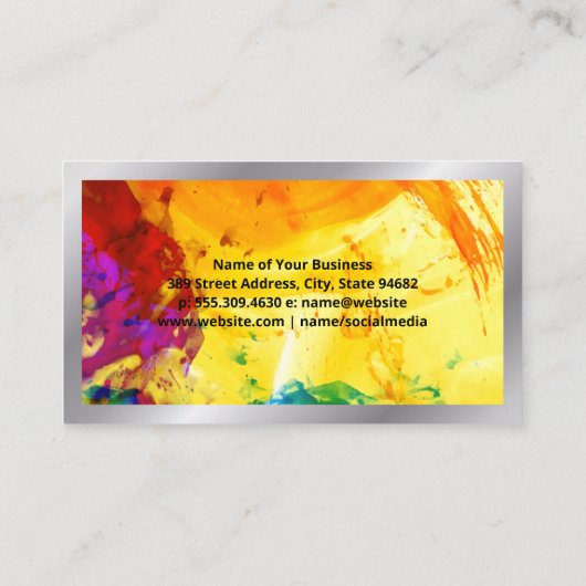 Artsty Painterly Background | Zilveren grens Visitekaartje (Achterkant)