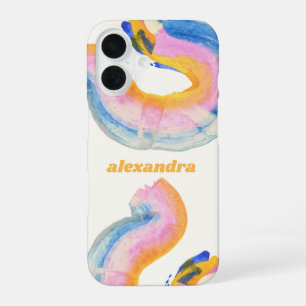 Artsy Abstract Blauw en Geel Aquarel Naam iPhone 16 Hoesje