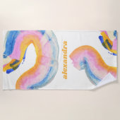 Artsy Abstract Blue en Yellow Waterverf Name Strandlaken (Voorkant)