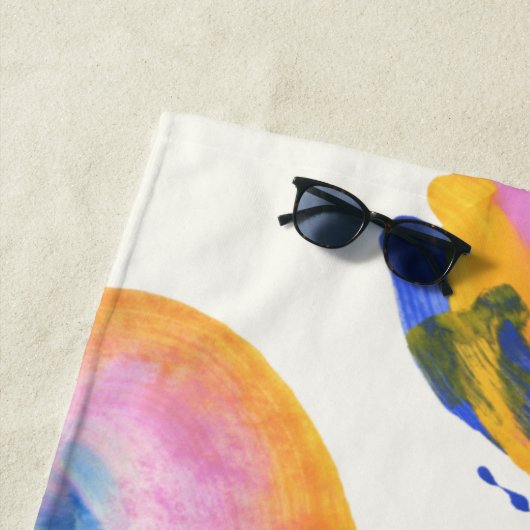 Artsy Abstract Blue en Yellow Waterverf Name Strandlaken (In situ)