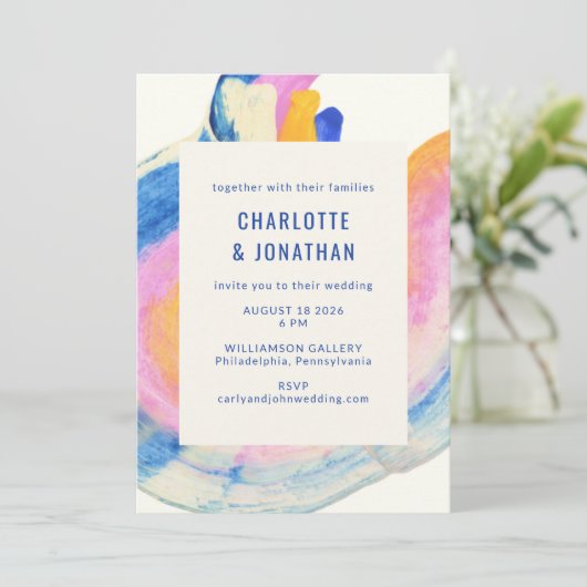 Artsy Abstract Blue en Yellow Waterverf Wedding Kaart (Staand voorkant)