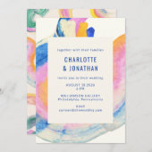 Artsy Abstract Blue en Yellow Waterverf Wedding Kaart (Voorkant / Achterkant)