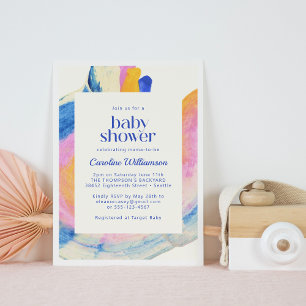 Artsy Abstract Blue Waterverf Cute Baby shower Kaart