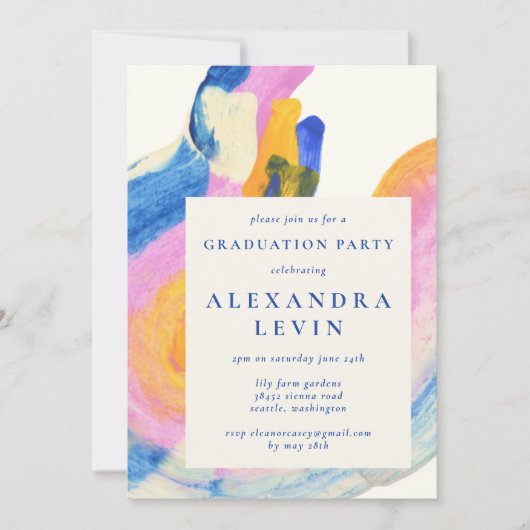 Artsy Abstract Blue Waterverf Graduation Party in Kaart (Voorkant)