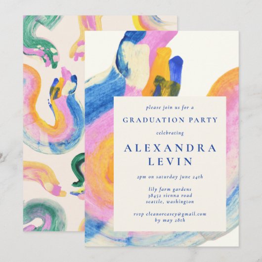 Artsy Abstract Blue Waterverf Graduation Party in Kaart (Voorkant / Achterkant)