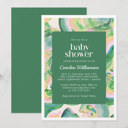 Artsy Abstract Green Waterverf Cute Baby shower Kaart (Voorkant / Achterkant)