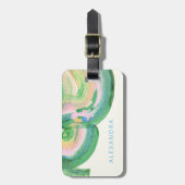 Artsy Abstract Green Waterverf Marble Name Bagagelabel (Voorkant verticaal)