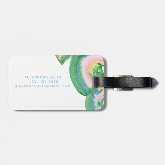 Artsy Abstract Green Waterverf Marble Name Bagagelabel (Achterkant horizontaal)