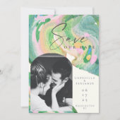 Artsy Abstract Groene Waterverf Foto bruiloft Save The Date (Voorkant)