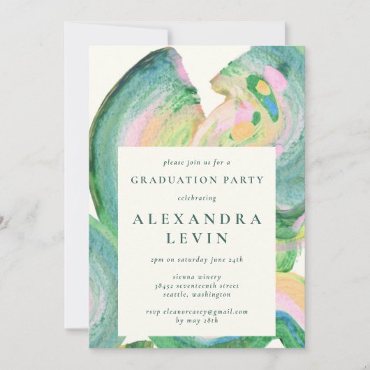 Artsy Abstract Groene Waterverf Graduation Party Kaart (Voorkant)