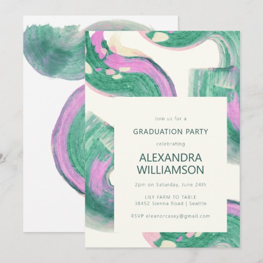 Artsy Abstract Groene Waterverf Graduation Party Kaart (Voorkant / Achterkant)