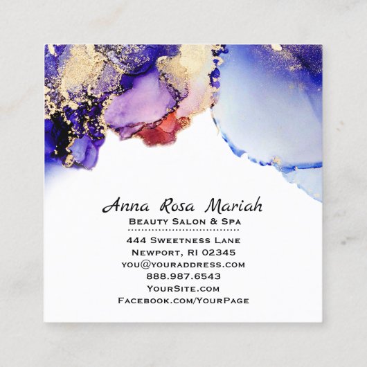 *~* Artsy Abstract Lavender Gold Gilded Blue Bold Vierkante Visitekaartje (Achterkant)