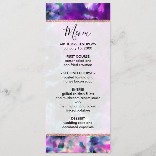 Artsy Abstract Modern Black Paars Tie Dye Menu (Voorkant)