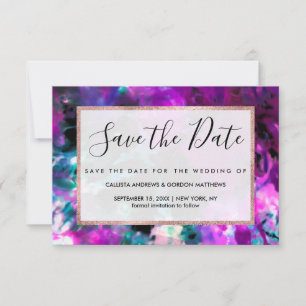 Artsy Abstract Modern Black Paars Tie Dye Save The Date