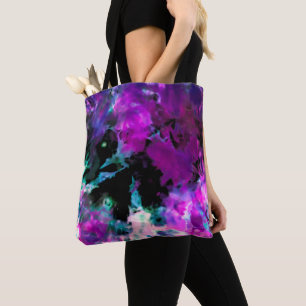 Artsy Abstract Modern Black Paars Tie Dye Tote Bag