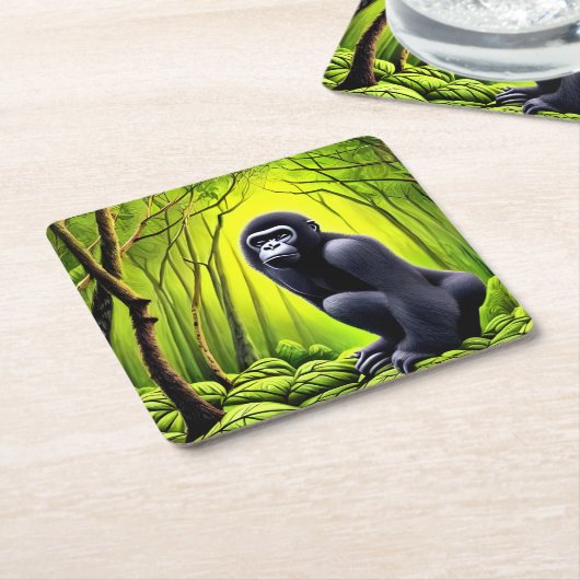 Artsy Abstract Oerwoud Gorilla Kartonnen Onderzetters (Schuin)