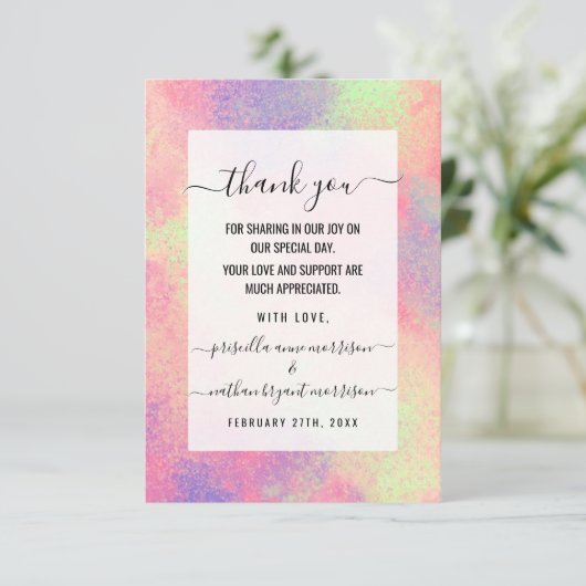 Artsy Abstract Roze Paars Neon Paint Splatter Bedankkaart (Staand voorkant)