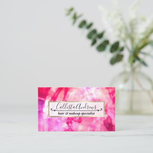 Artsy Abstract Summer Neon Pink Paarse Tie Dye Visitekaartje (Staand voorkant)