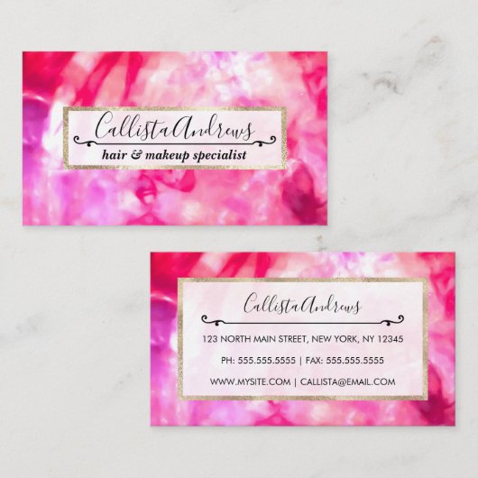 Artsy Abstract Summer Neon Pink Paarse Tie Dye Visitekaartje (Voorkant / Achterkant)