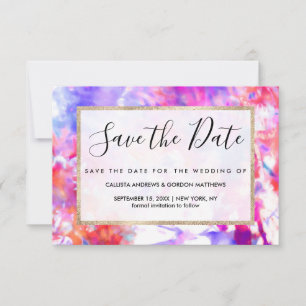 Artsy Abstract Summer Pink Paars Oranje Tie Dye Save The Date