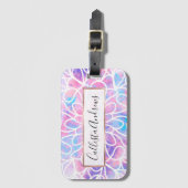 Artsy Abstracte Girly Roze Blauw Bloemen Verf Art Bagagelabel (Voorkant (verticaal))