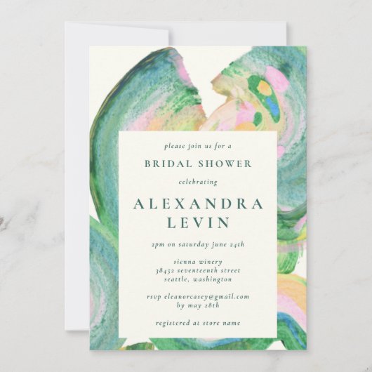 Artsy Abstracte Groene Waterverf Bridal Partij Kaart (Voorkant)