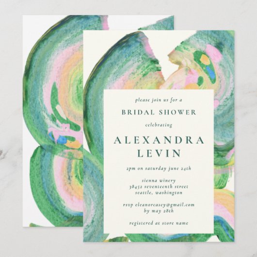 Artsy Abstracte Groene Waterverf Bridal Partij Kaart (Voorkant / Achterkant)