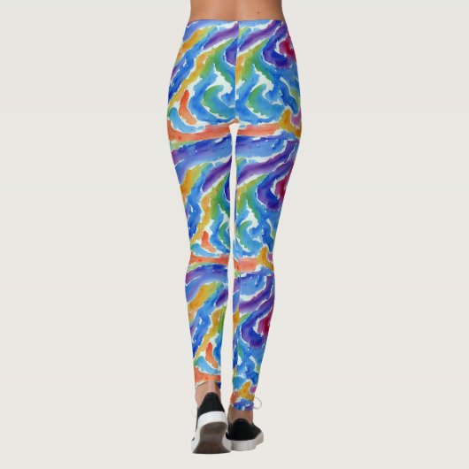 Artsy Abstracte Regenboog Waterverf Stripes Paint Leggings (Achterkant)